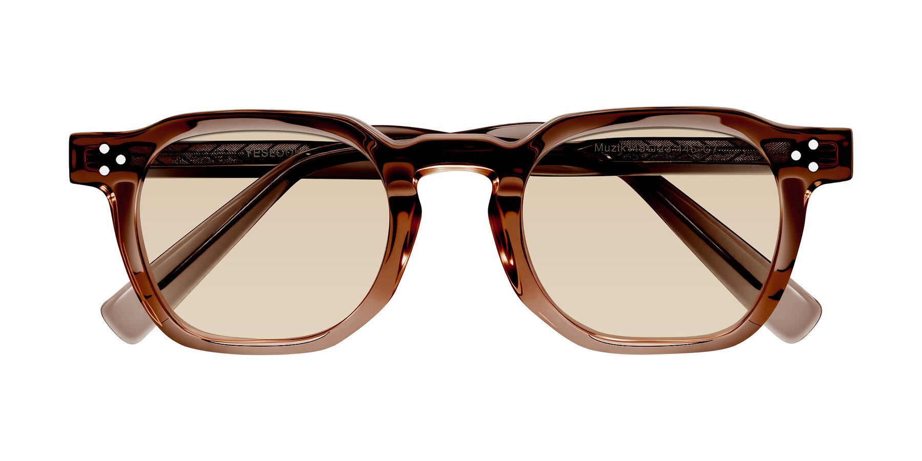 Folded Front of Muzik in Champagne to Dark Brown Shift with Light Brown Tinted Lenses