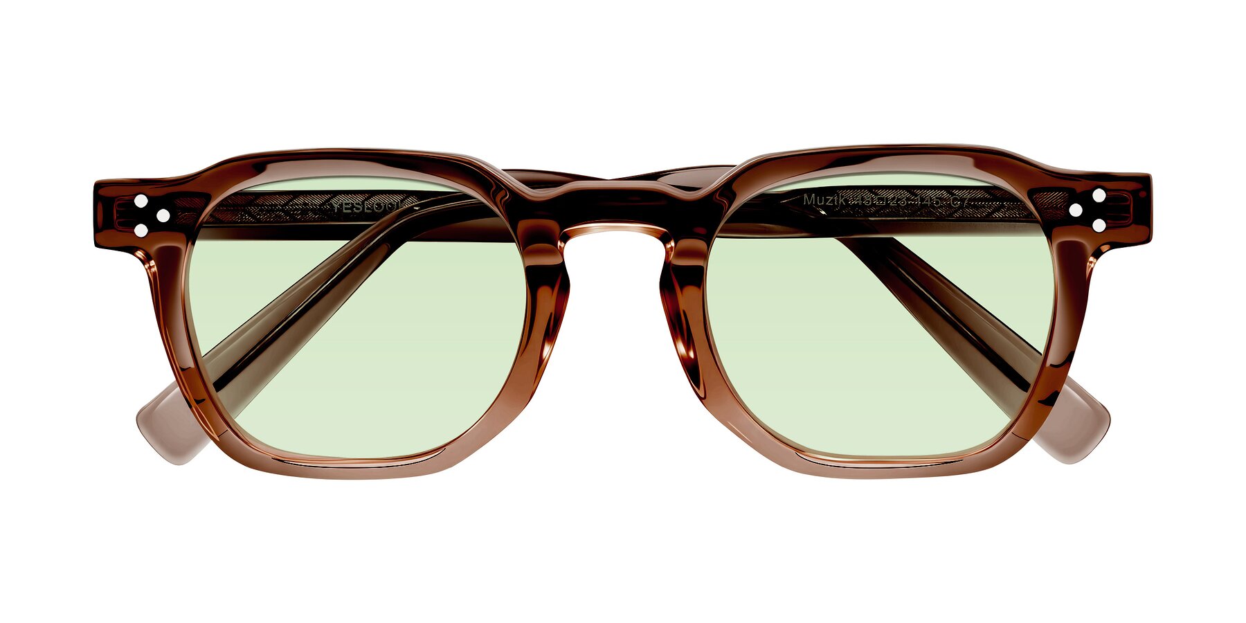 Folded Front of Muzik in Champagne to Dark Brown Shift with Light Green Tinted Lenses
