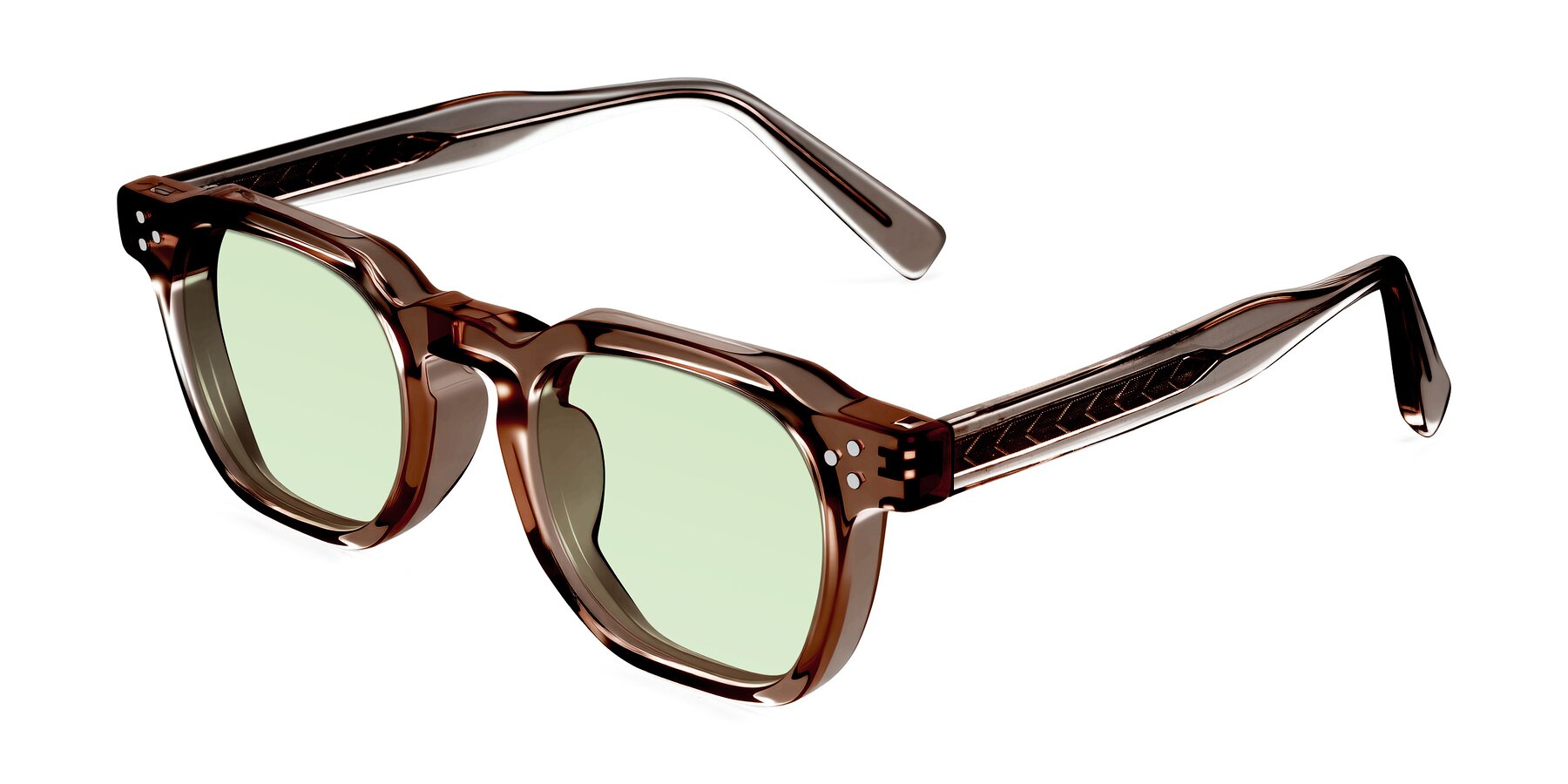 Angle of Muzik in Champagne to Dark Brown Shift with Light Green Tinted Lenses