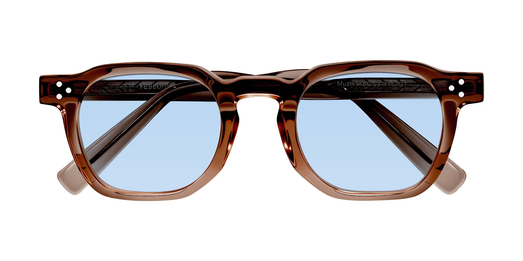 Folded Front of Muzik in Champagne to Dark Brown Shift with Light Blue Tinted Lenses