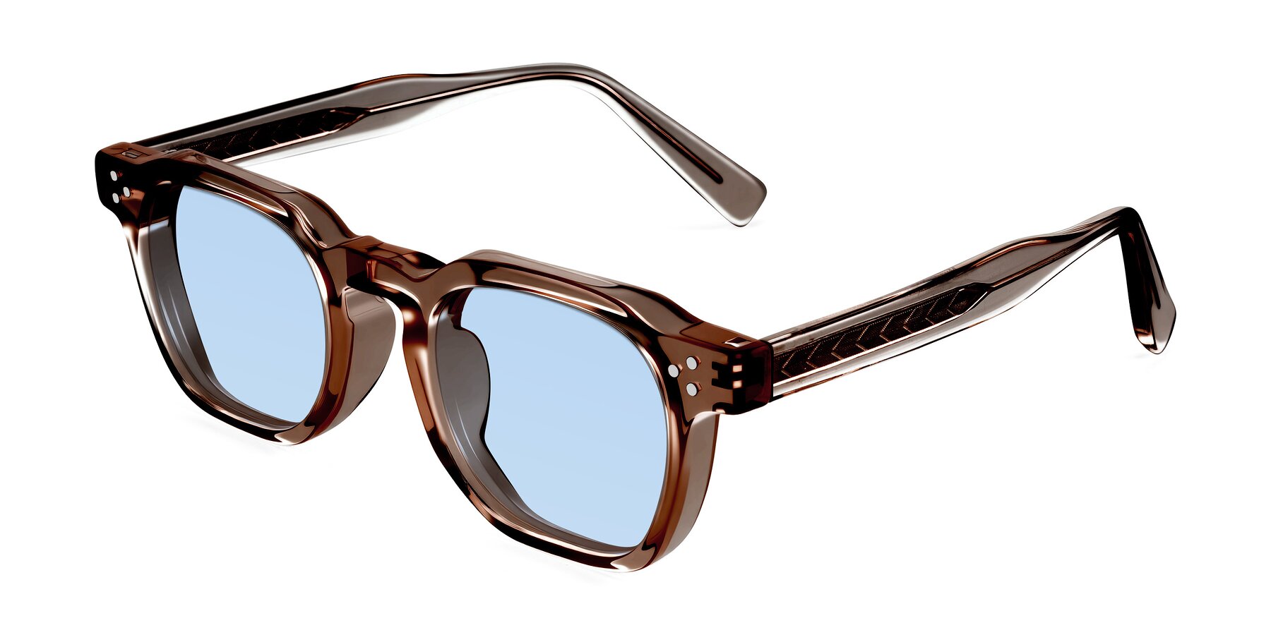 Angle of Muzik in Champagne to Dark Brown Shift with Light Blue Tinted Lenses
