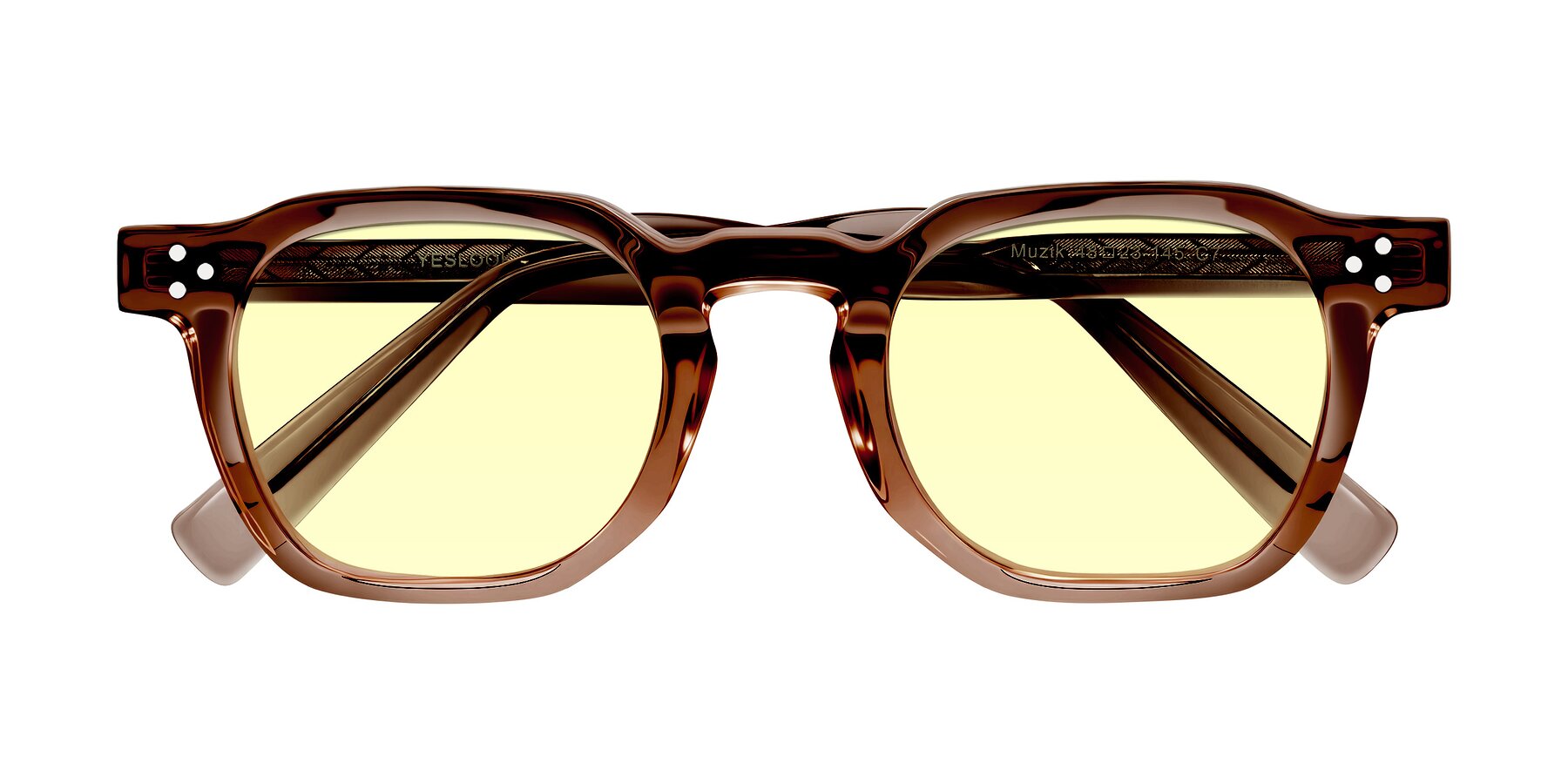 Folded Front of Muzik in Champagne to Dark Brown Shift with Light Yellow Tinted Lenses