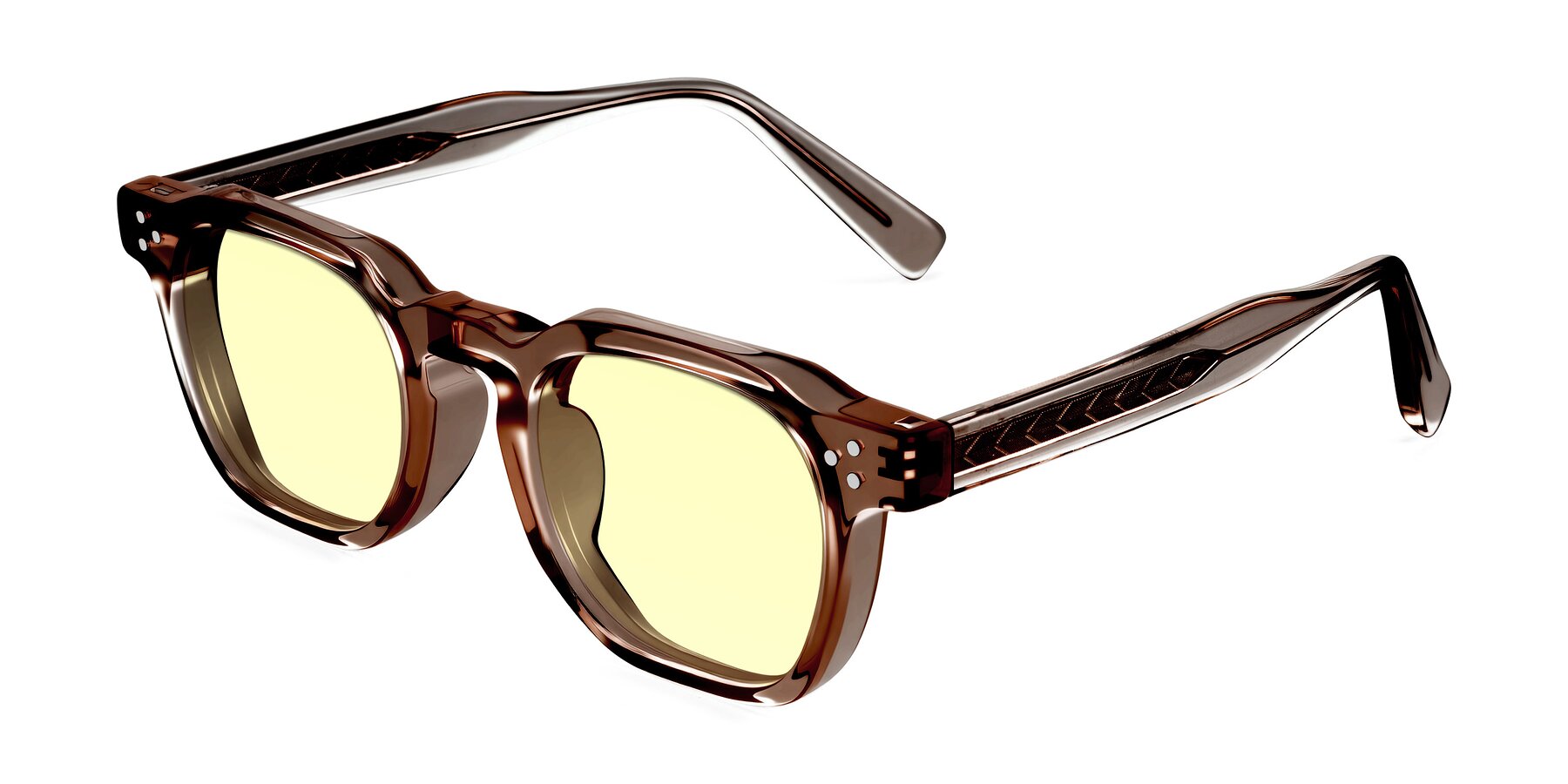 Angle of Muzik in Champagne to Dark Brown Shift with Light Yellow Tinted Lenses
