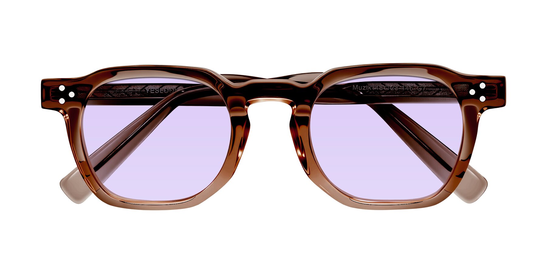 Folded Front of Muzik in Champagne to Dark Brown Shift with Light Purple Tinted Lenses