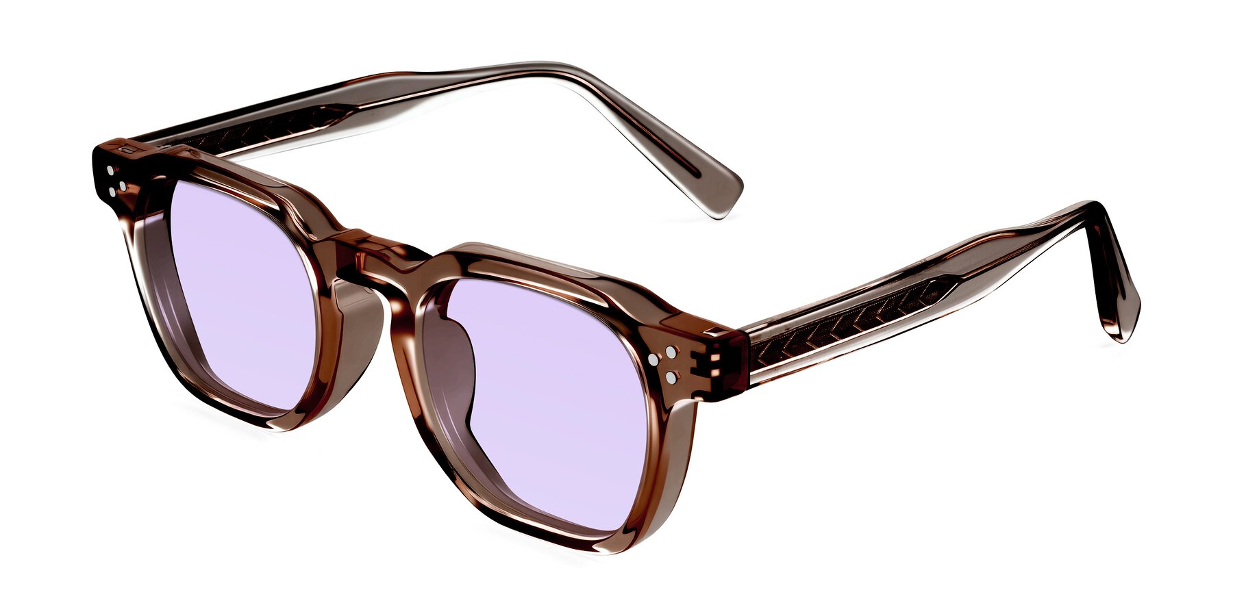 Angle of Muzik in Champagne to Dark Brown Shift with Light Purple Tinted Lenses