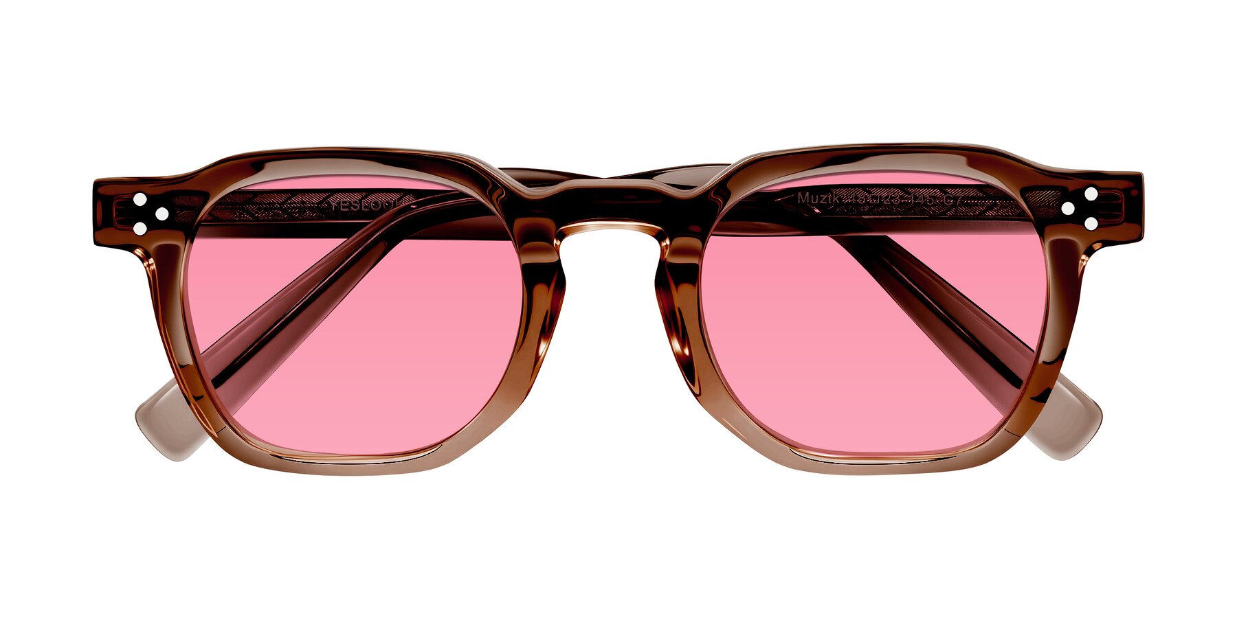 Folded Front of Muzik in Champagne to Dark Brown Shift with Pink Tinted Lenses