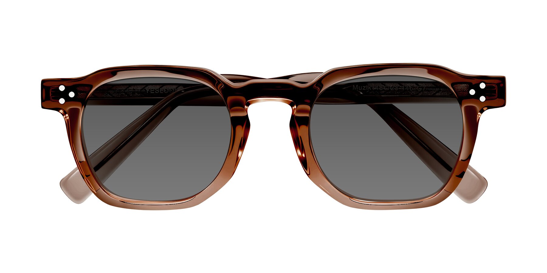 Folded Front of Muzik in Champagne to Dark Brown Shift with Medium Gray Tinted Lenses