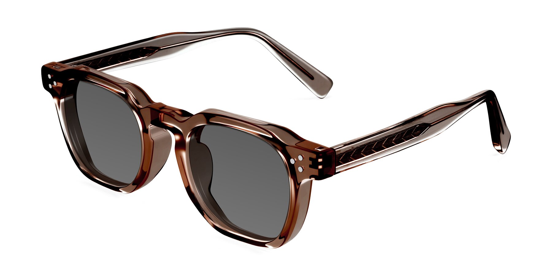 Angle of Muzik in Champagne to Dark Brown Shift with Medium Gray Tinted Lenses