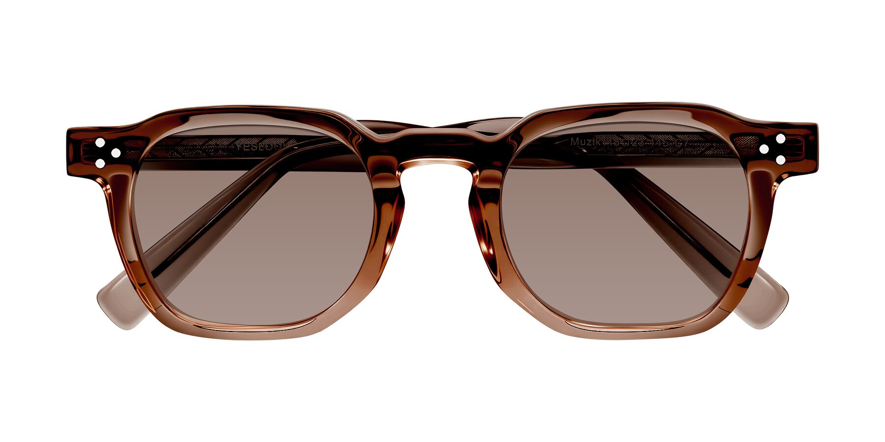 Folded Front of Muzik in Champagne to Dark Brown Shift with Medium Brown Tinted Lenses
