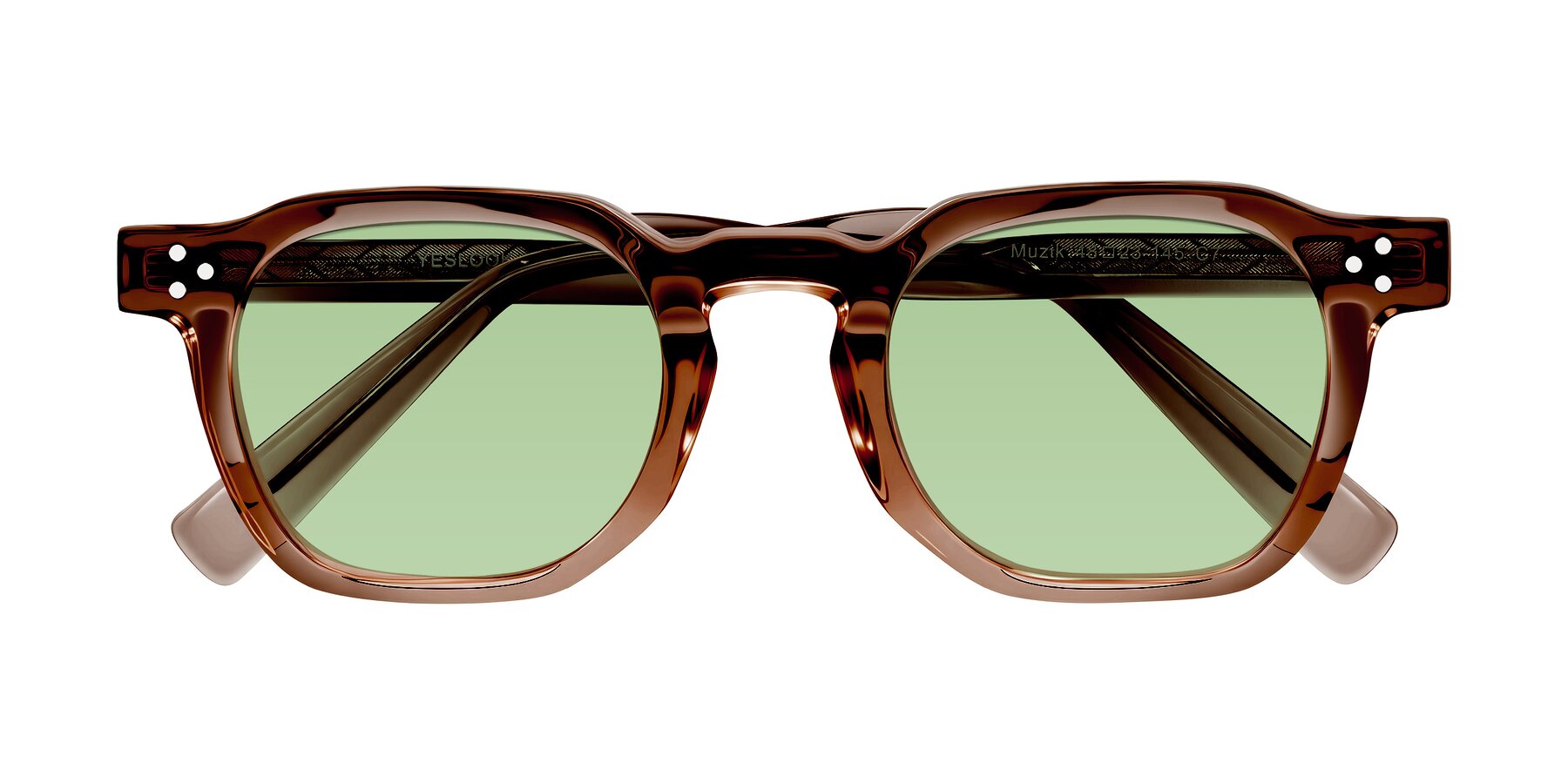 Folded Front of Muzik in Champagne to Dark Brown Shift with Medium Green Tinted Lenses