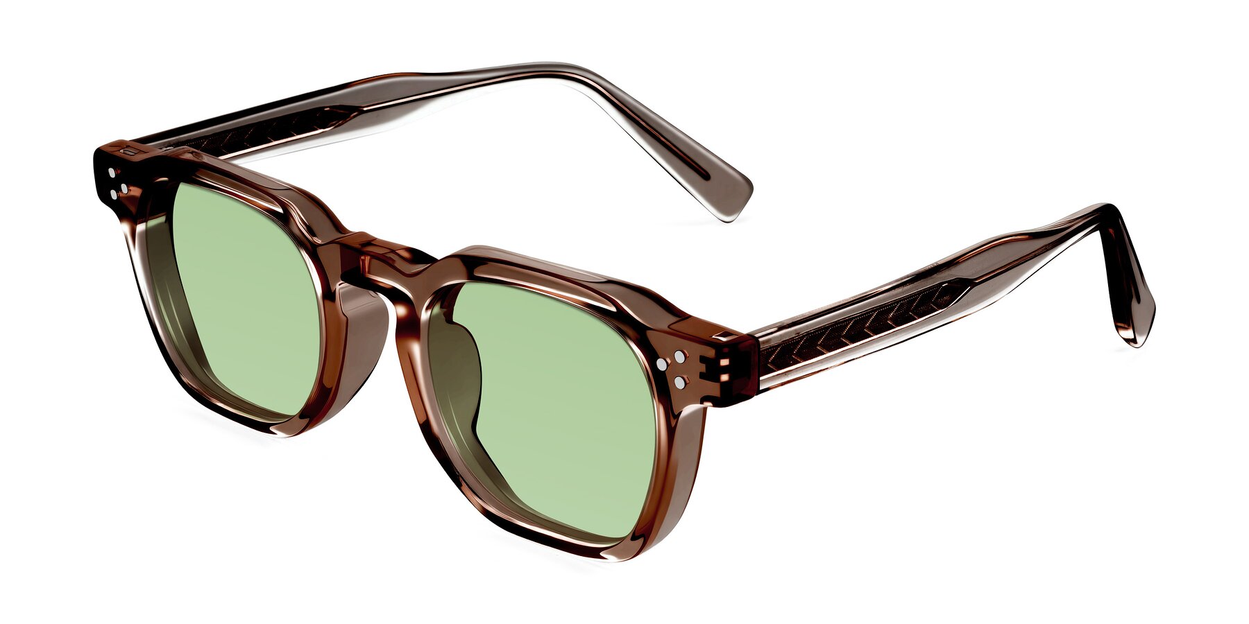 Angle of Muzik in Champagne to Dark Brown Shift with Medium Green Tinted Lenses