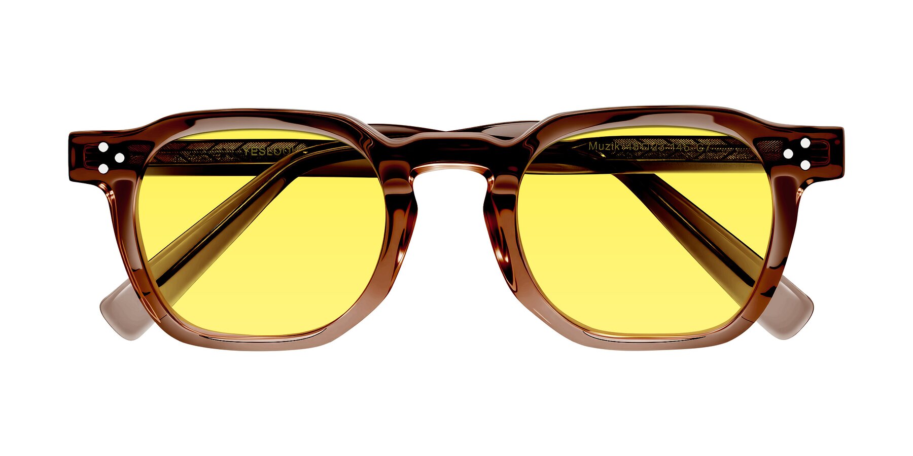Folded Front of Muzik in Champagne to Dark Brown Shift with Medium Yellow Tinted Lenses