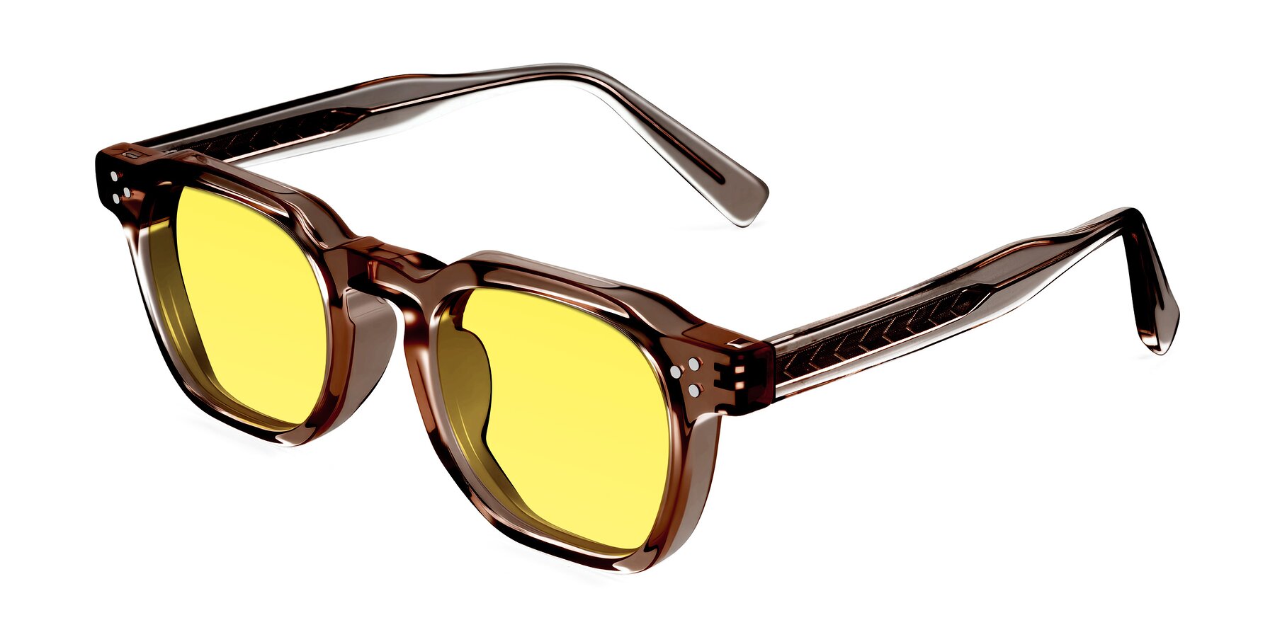 Angle of Muzik in Champagne to Dark Brown Shift with Medium Yellow Tinted Lenses