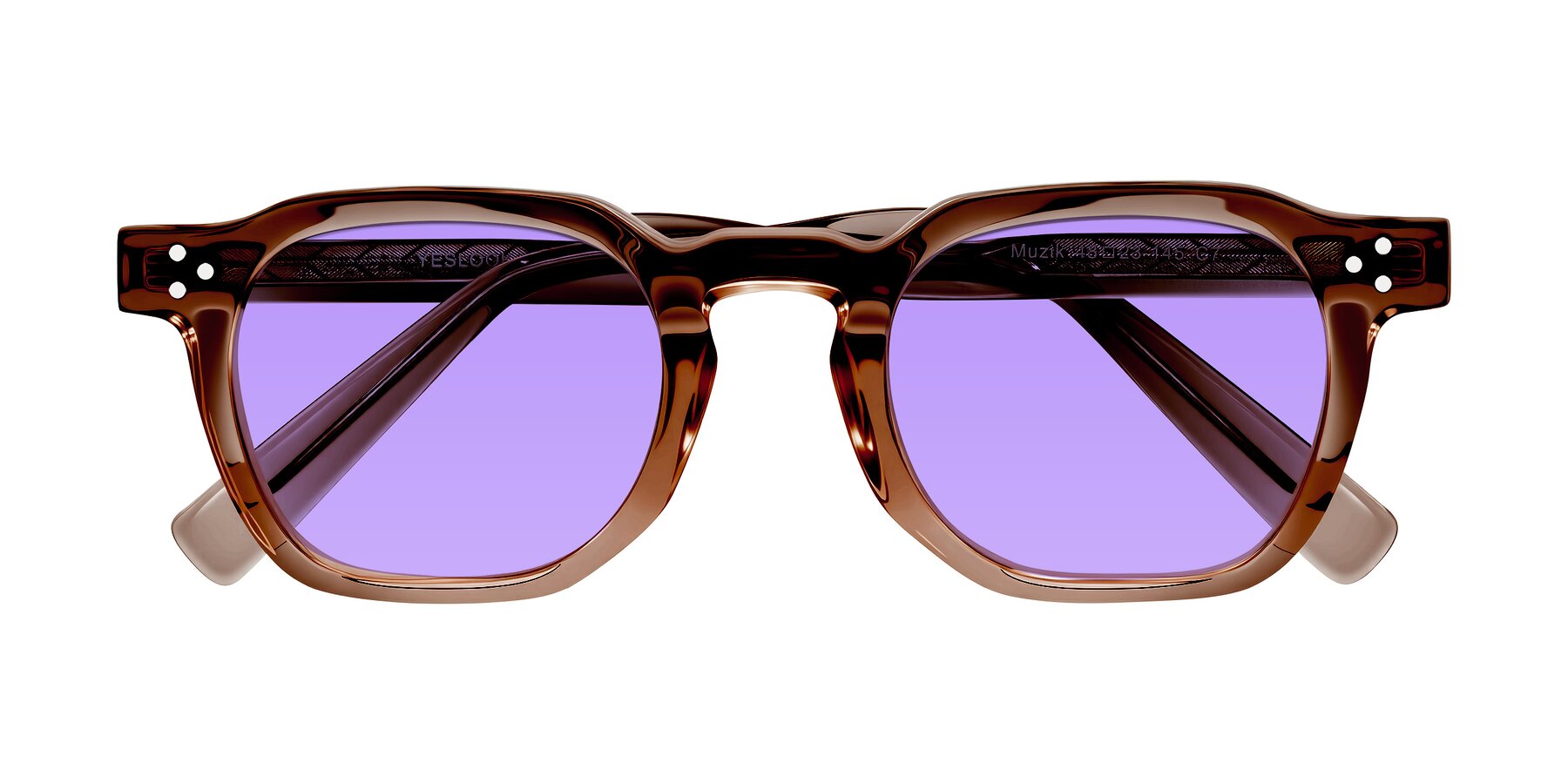 Folded Front of Muzik in Champagne to Dark Brown Shift with Medium Purple Tinted Lenses