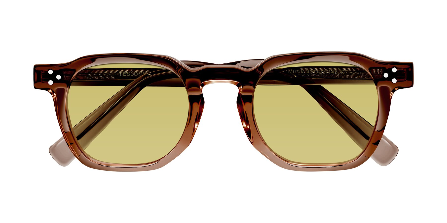 Folded Front of Muzik in Champagne to Dark Brown Shift with Medium Champagne Tinted Lenses