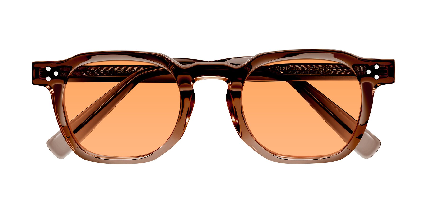 Folded Front of Muzik in Champagne to Dark Brown Shift with Medium Orange Tinted Lenses