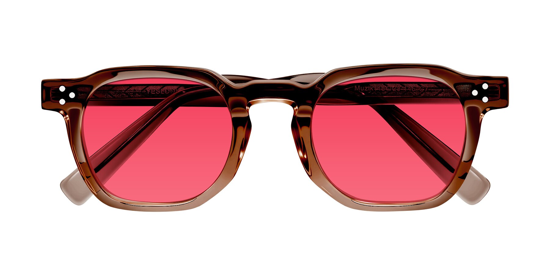 Folded Front of Muzik in Champagne to Dark Brown Shift with Red Tinted Lenses