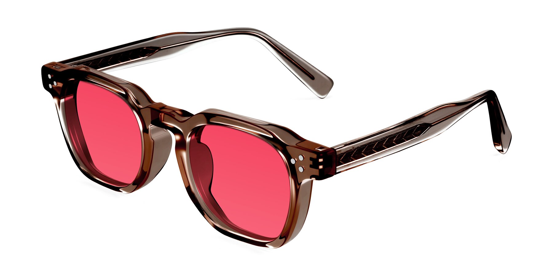 Angle of Muzik in Champagne to Dark Brown Shift with Red Tinted Lenses