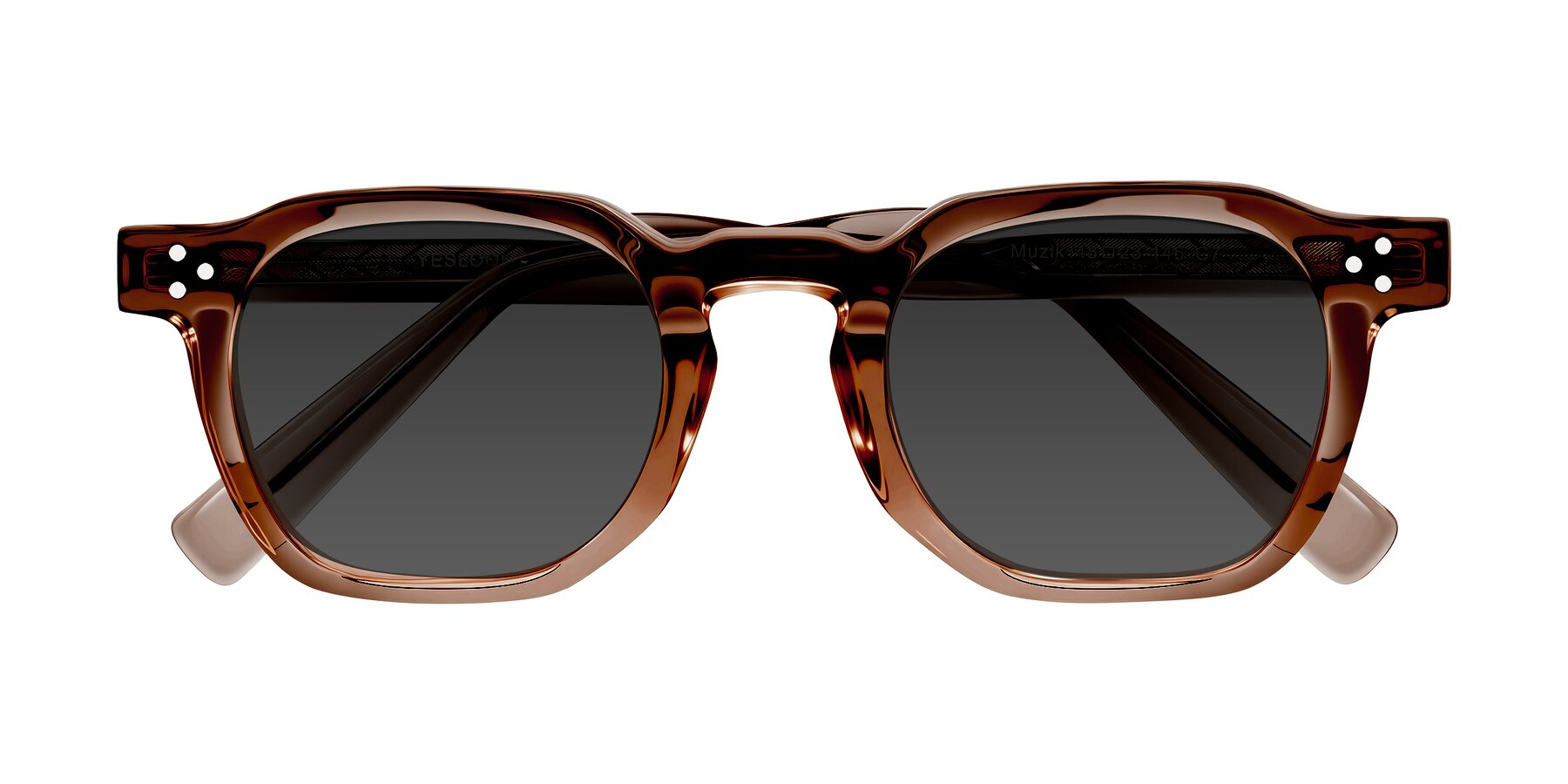 Folded Front of Muzik in Champagne to Dark Brown Shift with Gray Tinted Lenses