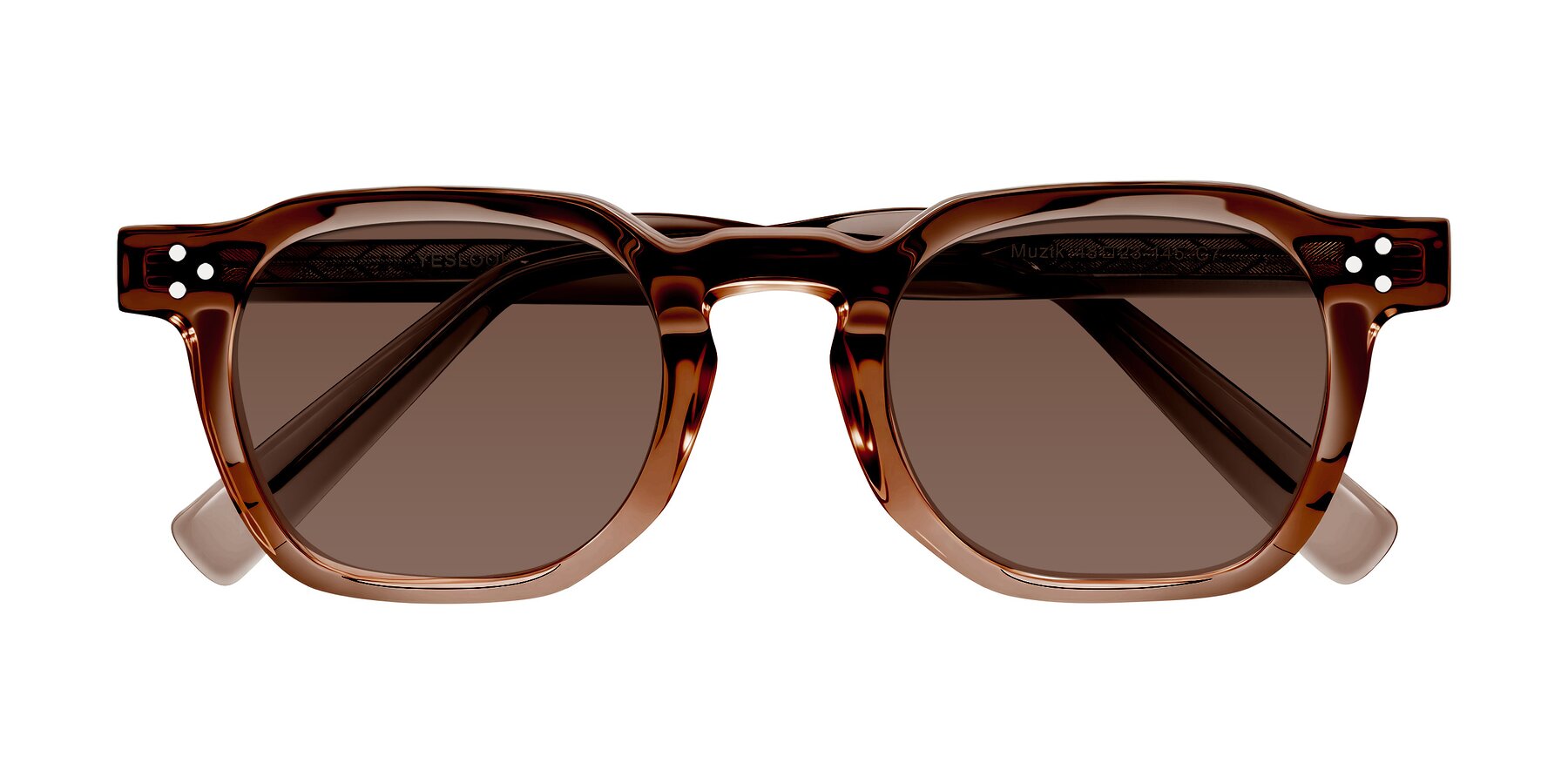Folded Front of Muzik in Champagne to Dark Brown Shift with Brown Tinted Lenses