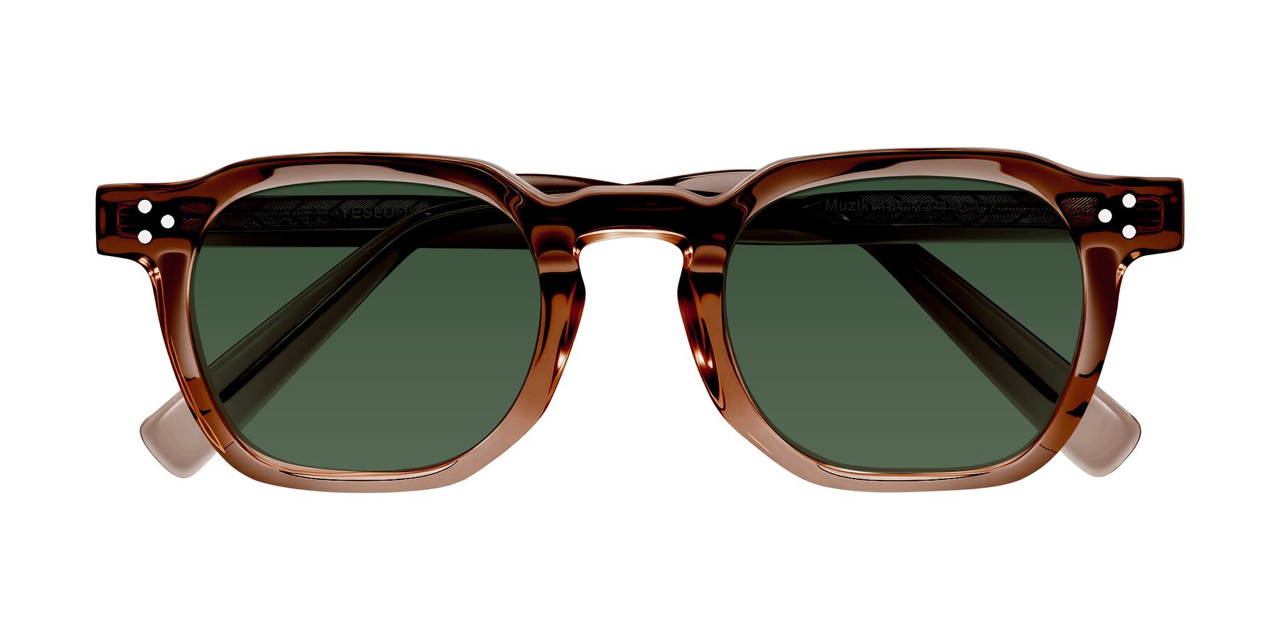 Folded Front of Muzik in Champagne to Dark Brown Shift with Green Tinted Lenses