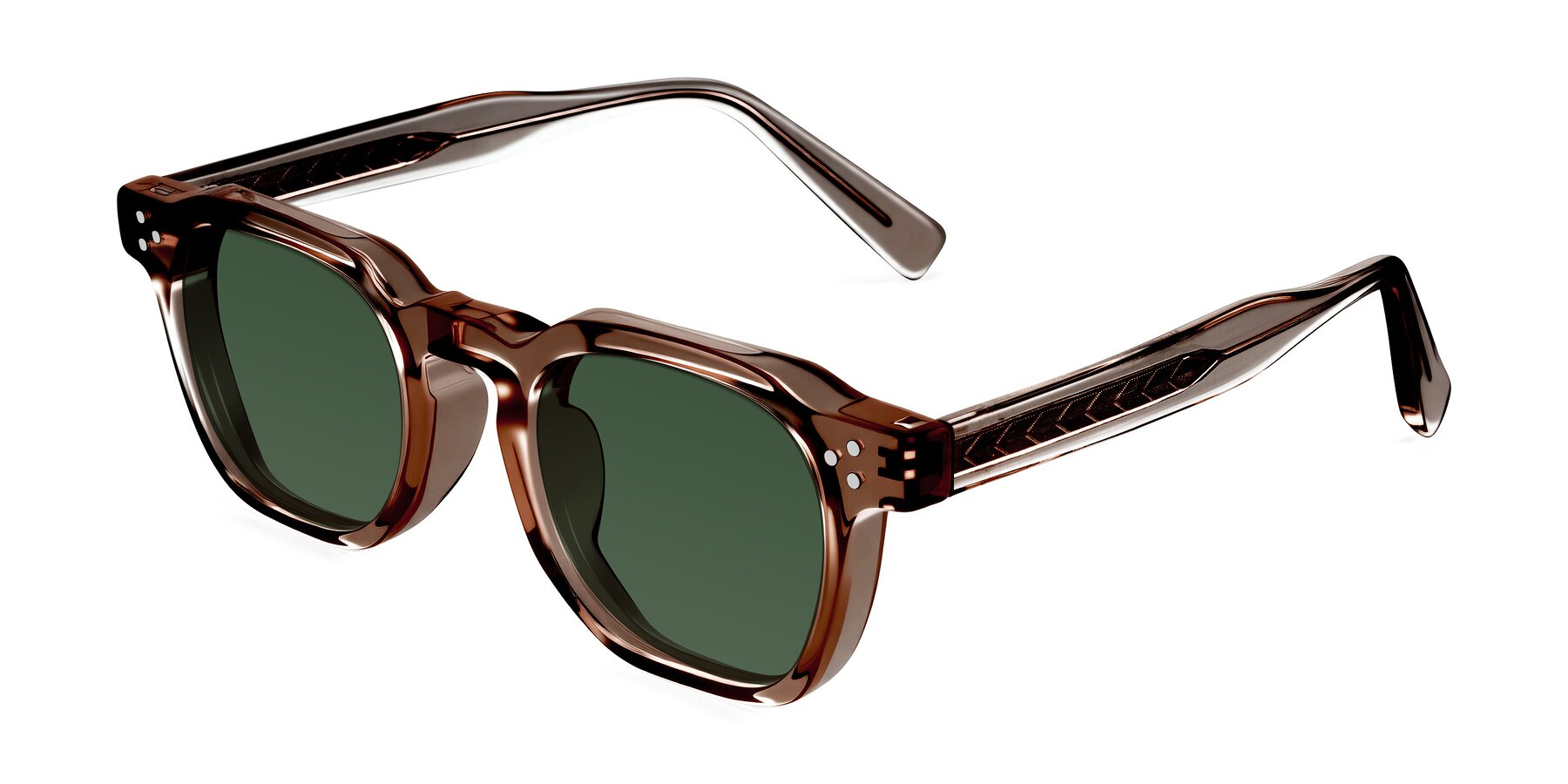 Angle of Muzik in Champagne to Dark Brown Shift with Green Tinted Lenses