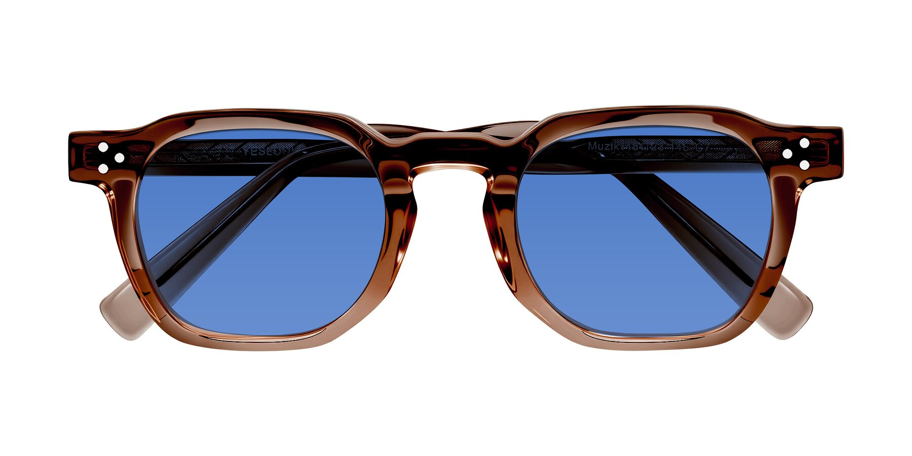 Folded Front of Muzik in Champagne to Dark Brown Shift with Blue Tinted Lenses