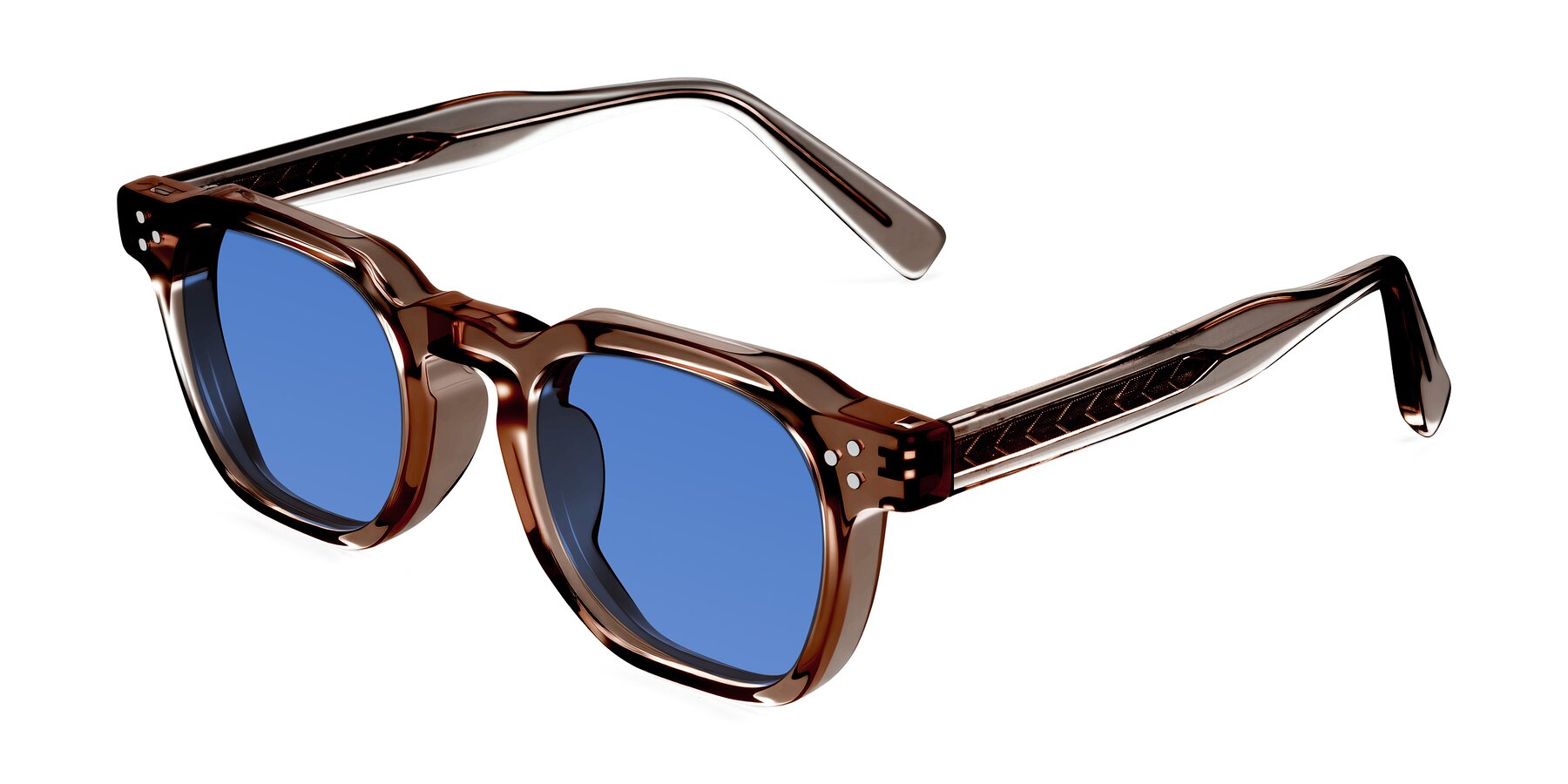 Angle of Muzik in Champagne to Dark Brown Shift with Blue Tinted Lenses