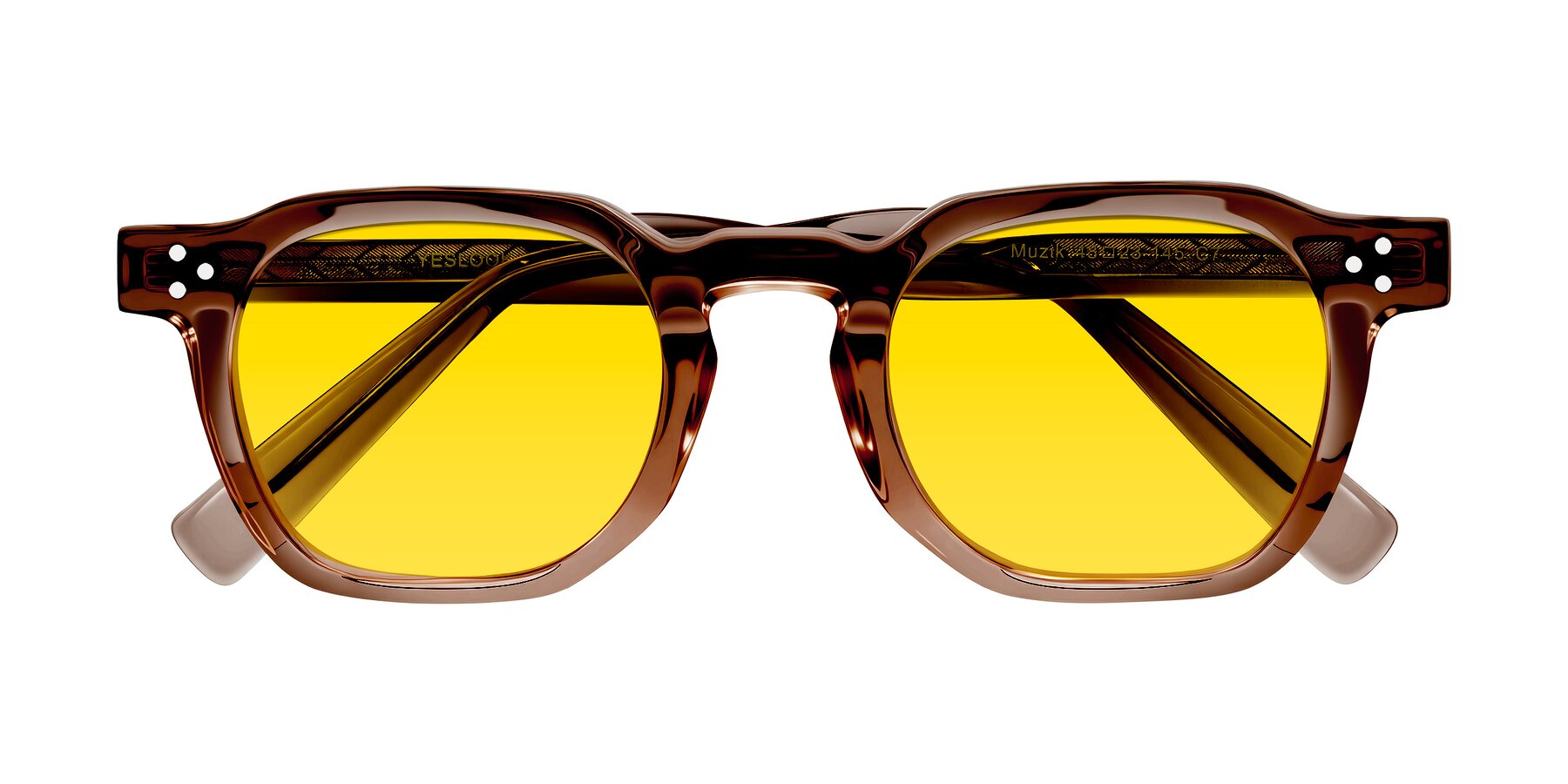 Folded Front of Muzik in Champagne to Dark Brown Shift with Yellow Tinted Lenses