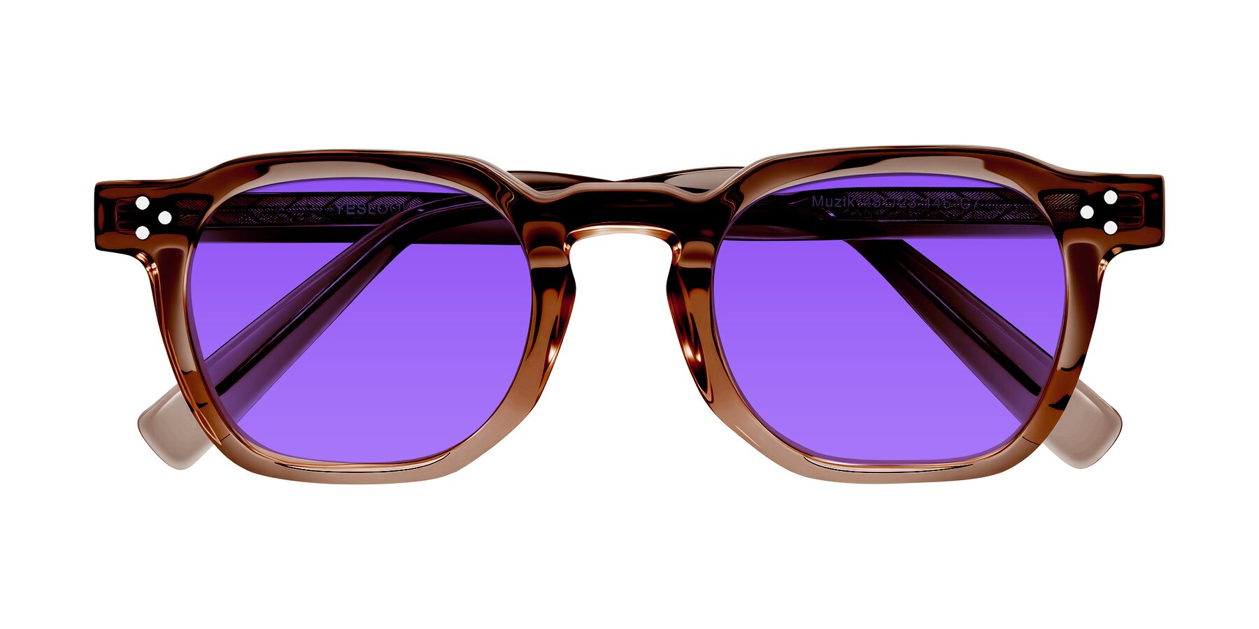 Folded Front of Muzik in Champagne to Dark Brown Shift with Purple Tinted Lenses