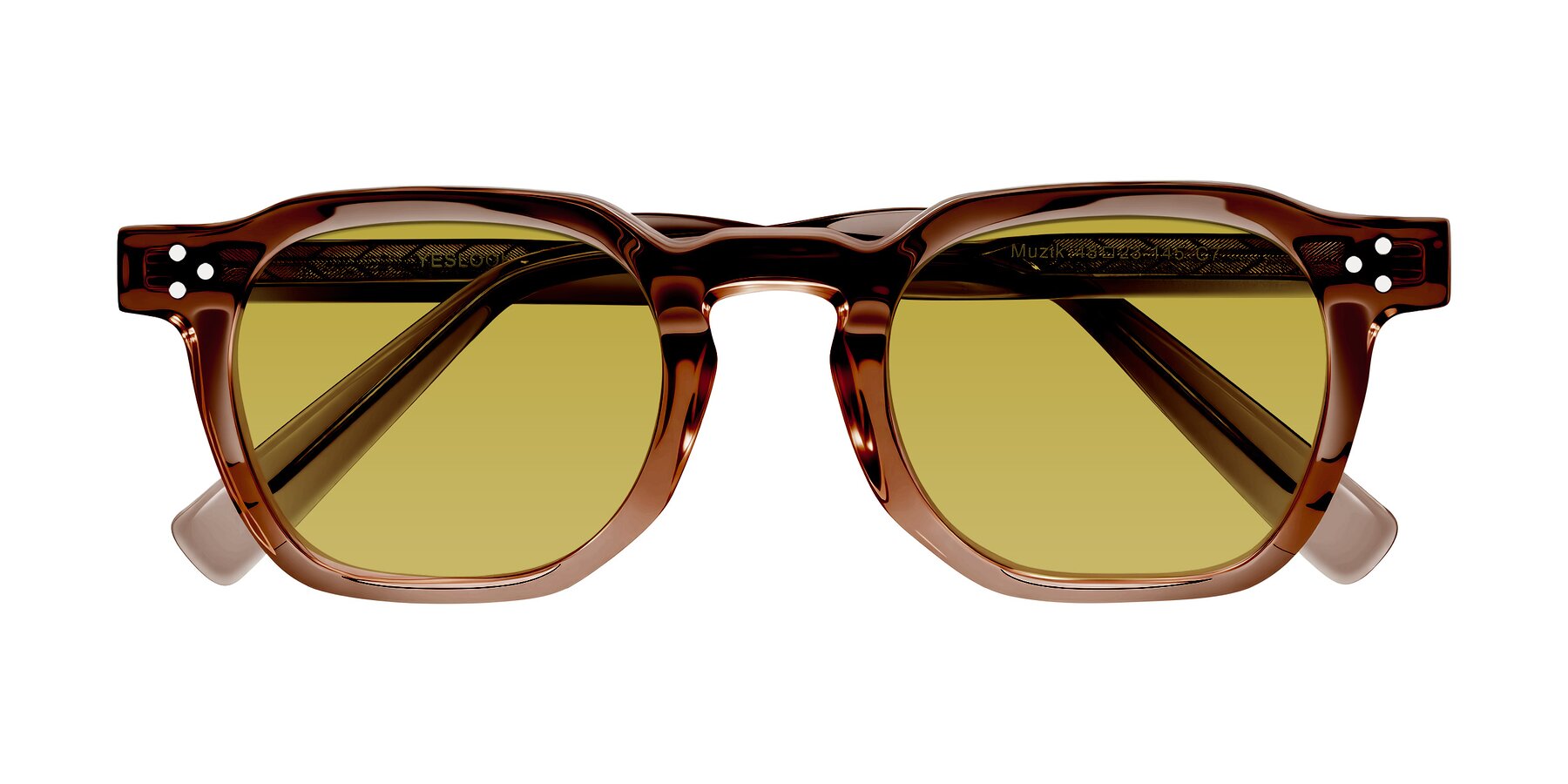 Folded Front of Muzik in Champagne to Dark Brown Shift with Champagne Tinted Lenses