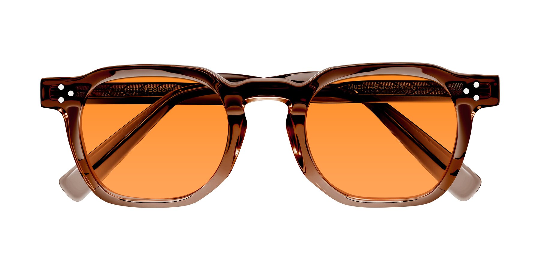 Folded Front of Muzik in Champagne to Dark Brown Shift with Orange Tinted Lenses