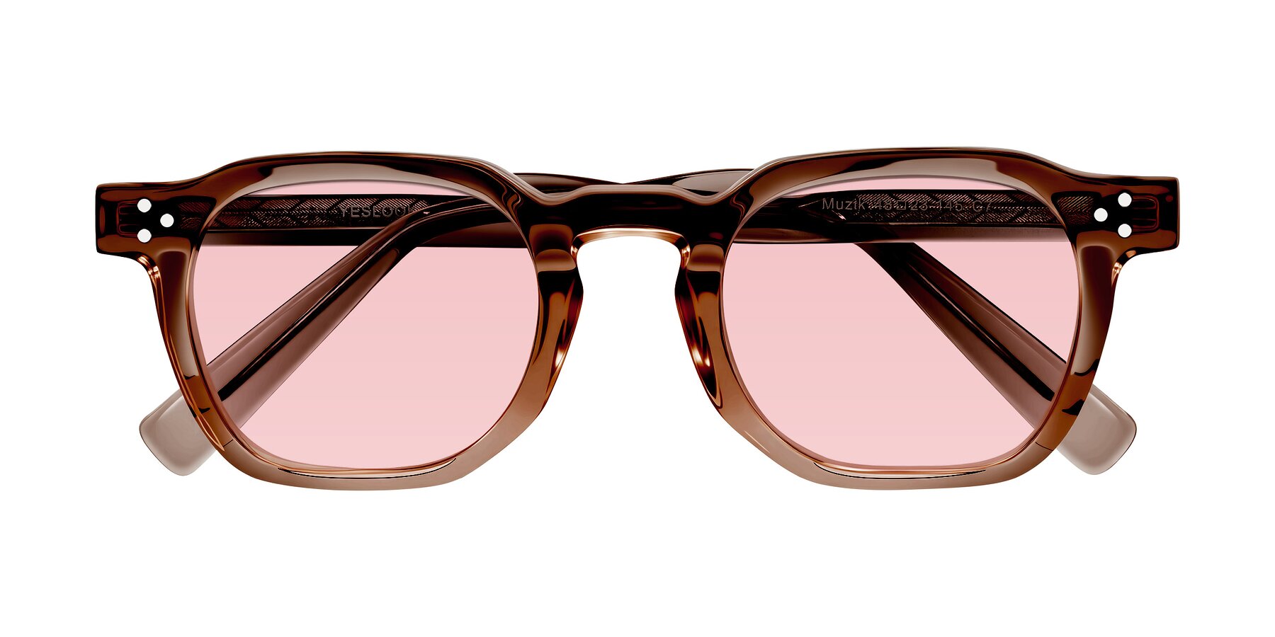 Folded Front of Muzik in Champagne to Dark Brown Shift with Light Garnet Tinted Lenses