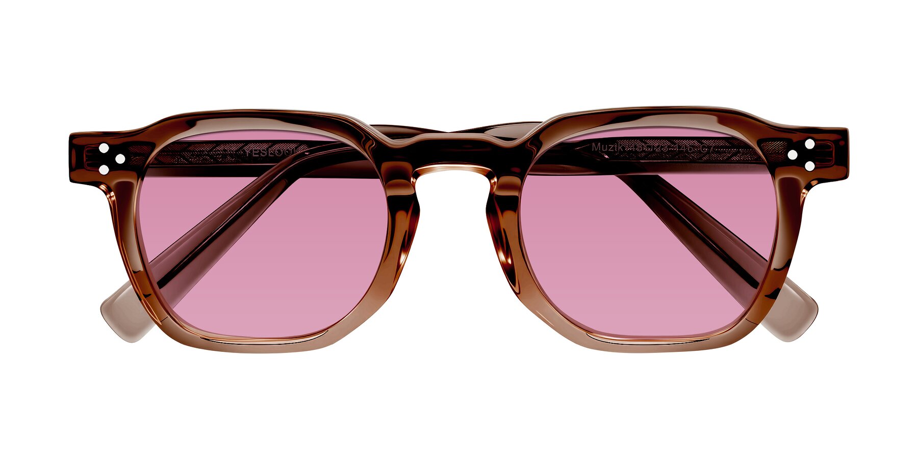 Folded Front of Muzik in Champagne to Dark Brown Shift with Medium Wine Tinted Lenses