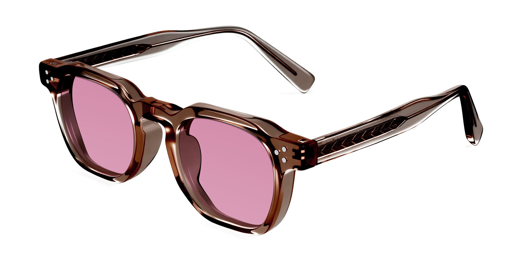 Angle of Muzik in Champagne to Dark Brown Shift with Medium Wine Tinted Lenses