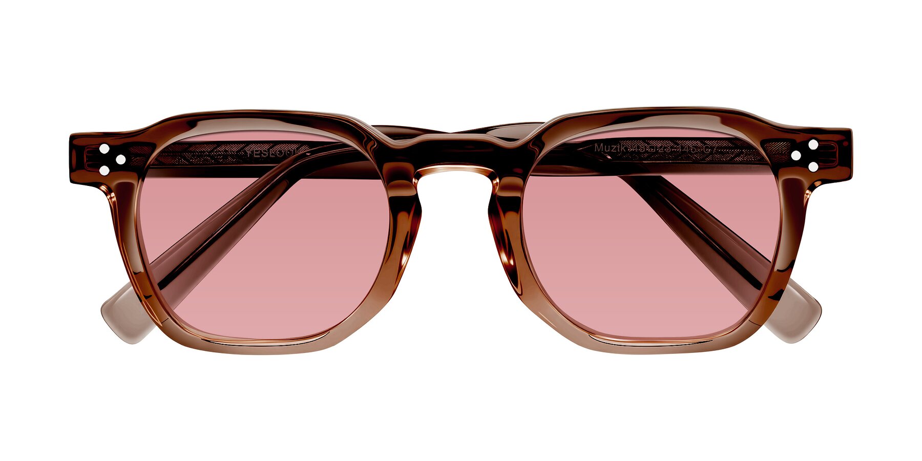 Folded Front of Muzik in Champagne to Dark Brown Shift with Medium Garnet Tinted Lenses