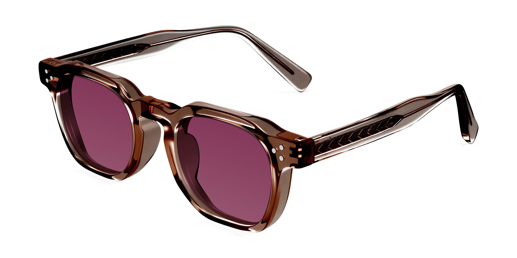 Angle of Muzik in Champagne to Dark Brown Shift with Wine Tinted Lenses