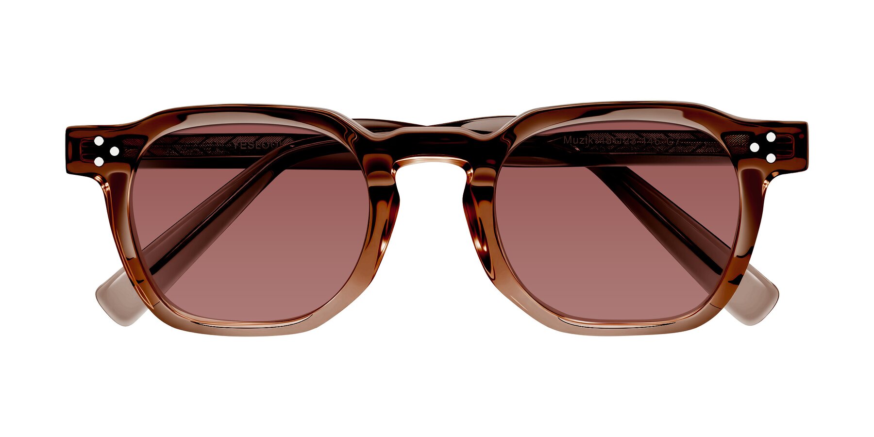 Folded Front of Muzik in Champagne to Dark Brown Shift with Garnet Tinted Lenses