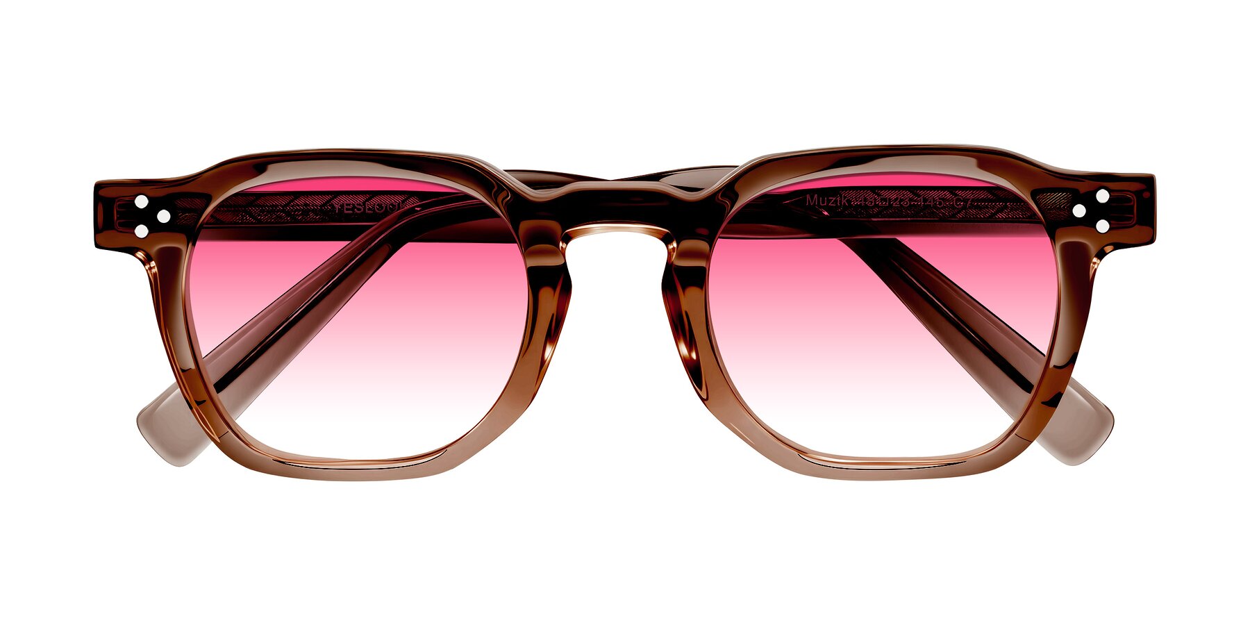 Folded Front of Muzik in Champagne to Dark Brown Shift with Pink Gradient Lenses