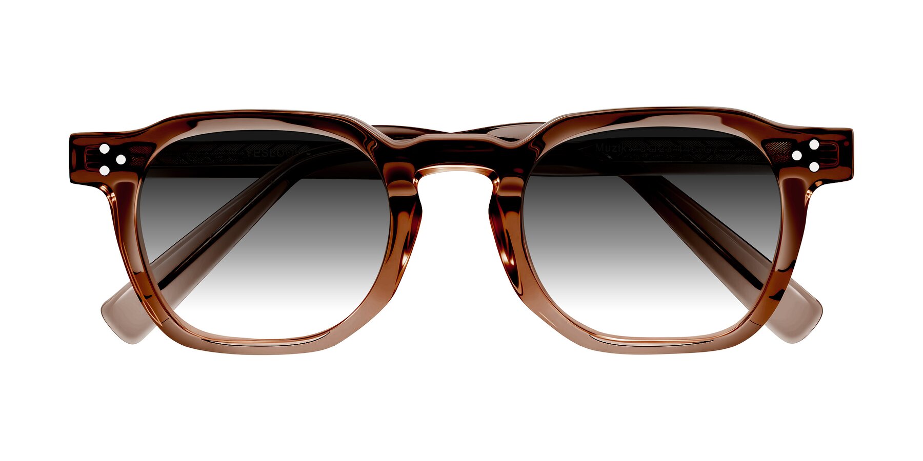 Folded Front of Muzik in Champagne to Dark Brown Shift with Gray Gradient Lenses