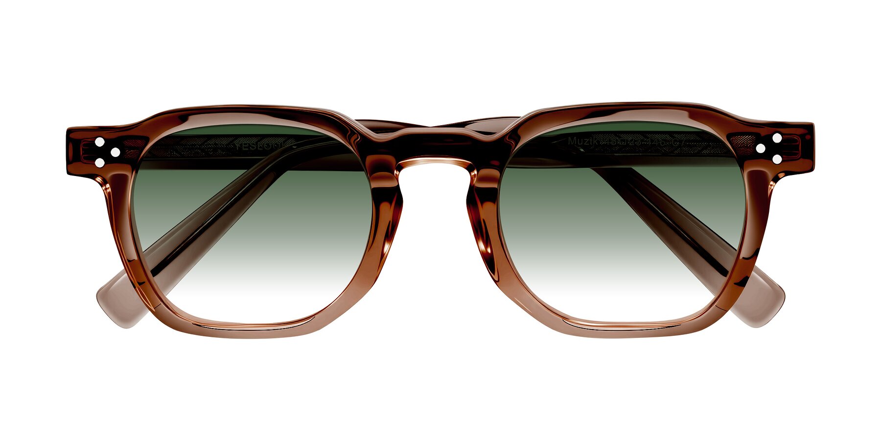 Folded Front of Muzik in Champagne to Dark Brown Shift with Green Gradient Lenses