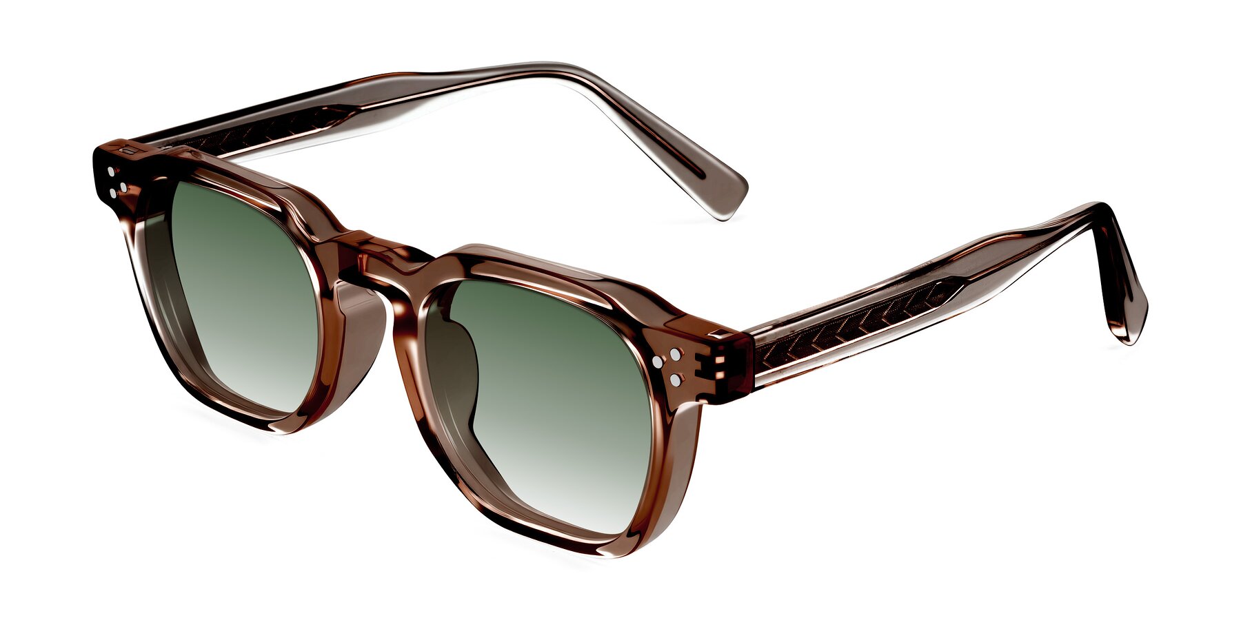 Angle of Muzik in Champagne to Dark Brown Shift with Green Gradient Lenses