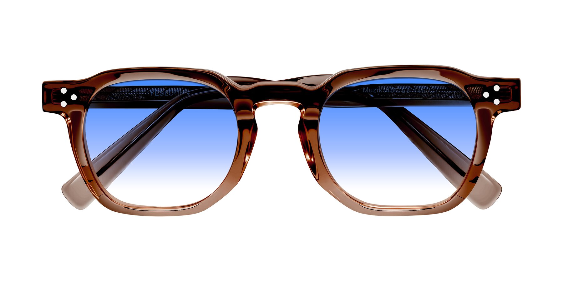 Folded Front of Muzik in Champagne to Dark Brown Shift with Blue Gradient Lenses