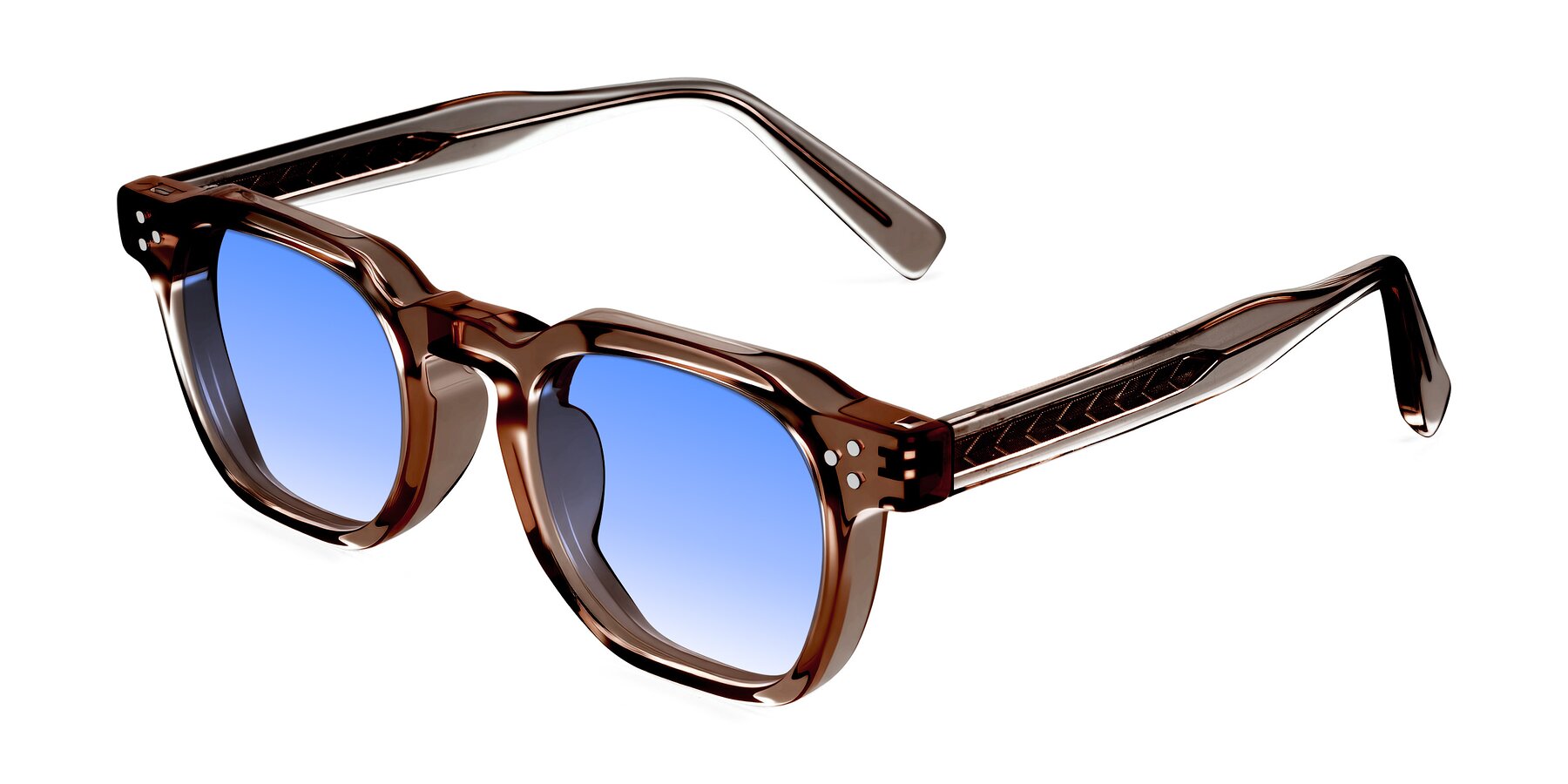 Angle of Muzik in Champagne to Dark Brown Shift with Blue Gradient Lenses