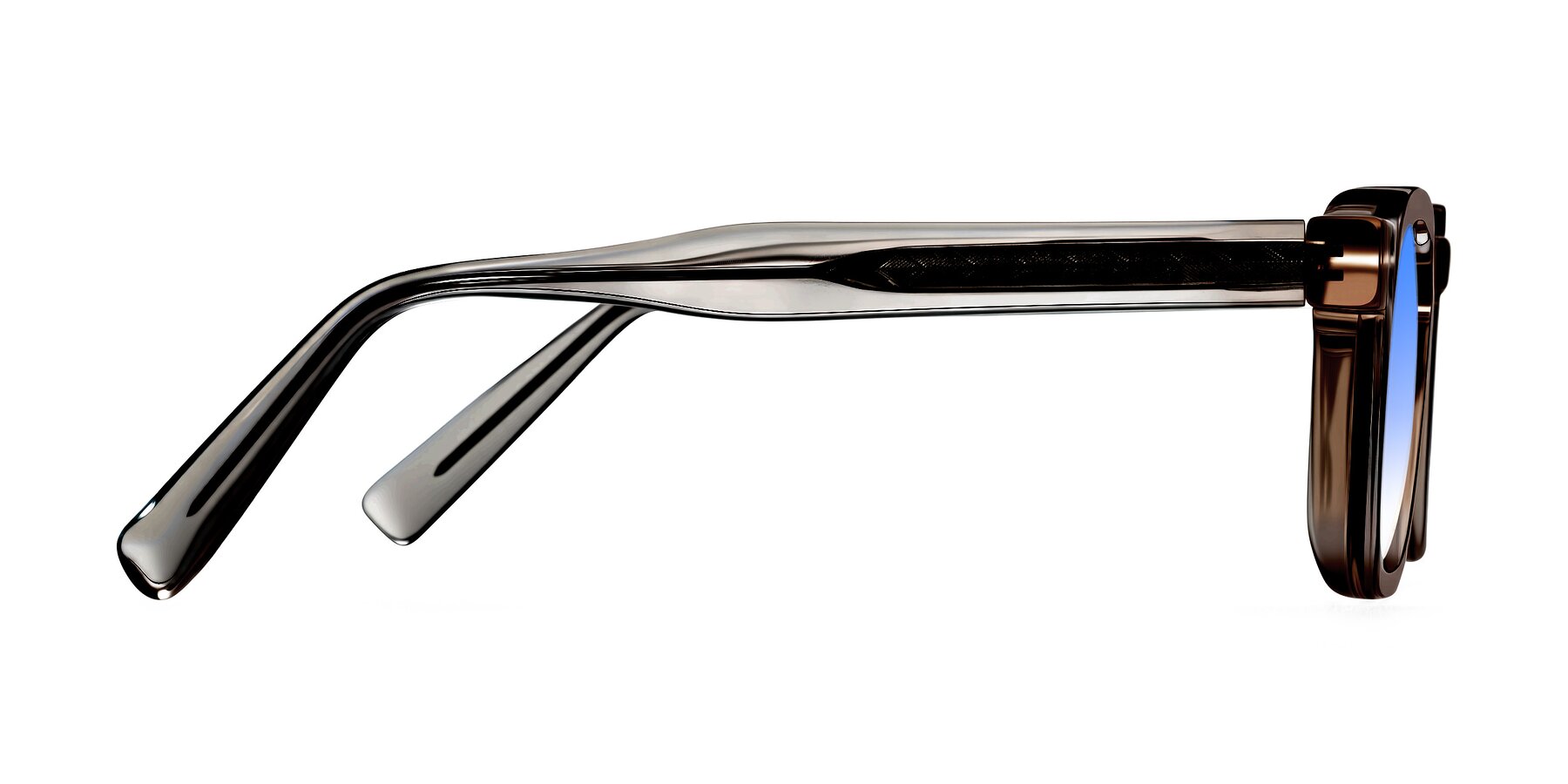 Side of Muzik in Champagne to Dark Brown Shift with Blue Gradient Lenses