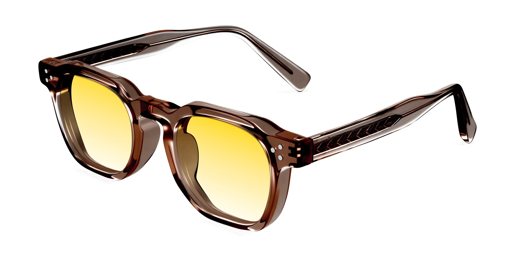 Angle of Muzik in Champagne to Dark Brown Shift with Yellow Gradient Lenses