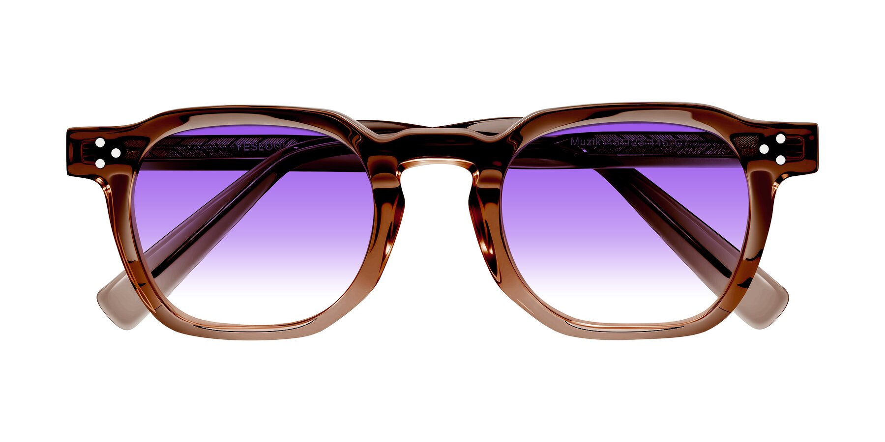 Folded Front of Muzik in Champagne to Dark Brown Shift with Purple Gradient Lenses