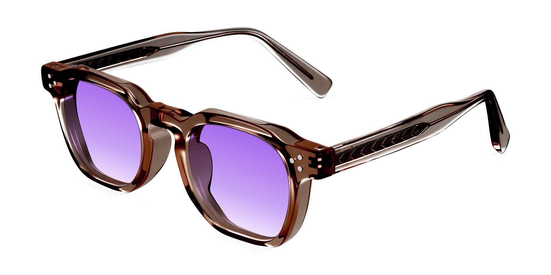 Angle of Muzik in Champagne to Dark Brown Shift with Purple Gradient Lenses