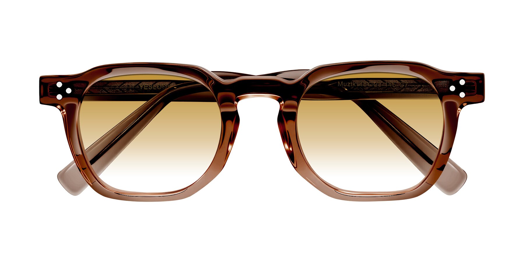 Folded Front of Muzik in Champagne to Dark Brown Shift with Champagne Gradient Lenses