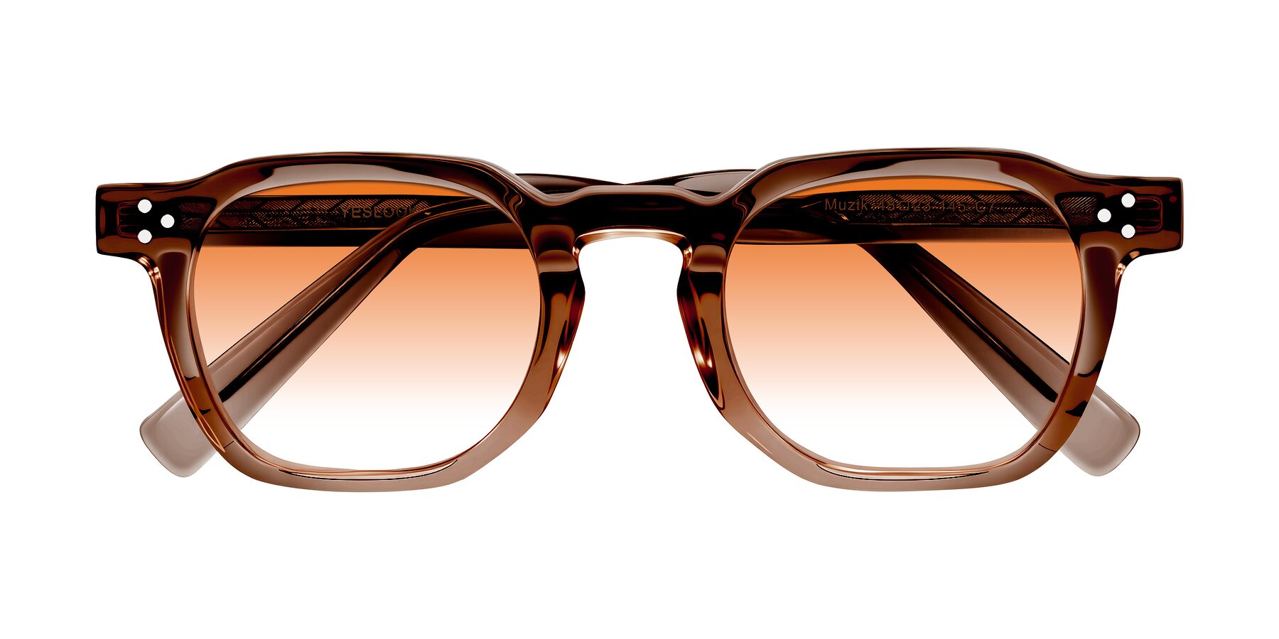 Folded Front of Muzik in Champagne to Dark Brown Shift with Orange Gradient Lenses